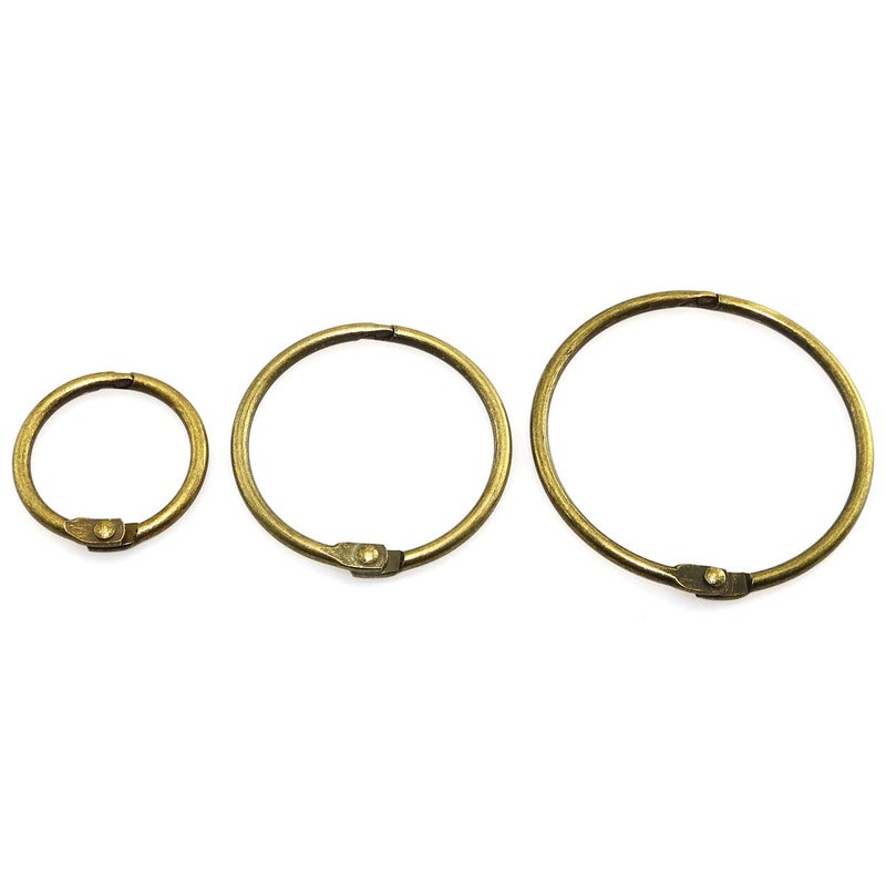 Lind Kitchen 50pcs 1" 1.5" 2" Bronze Book Ring Assorted Kit Metal Loose Leaf Book Binder Hinged Buckle Rings Scrapbook Sketchbook Craft Photo Album DIY Binding Ring 25/38/51mm - Image 1
